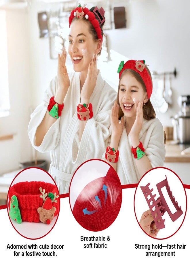 Wecoe Christmas Spa Headband & Wristband Set for Washing Face Red Facial Skincare Makeup Headband Puffy Sponge Bubble Head Band Bow Tie Hair Band Hair Clips Women Girls Accessories Gifts - Image 5